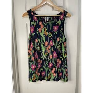 Anthropologie Meadow Rue Blue Floral Artsy Embroidered Tank Top Medium